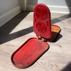 Red metal railroad reflector - old safety road flare red reflector